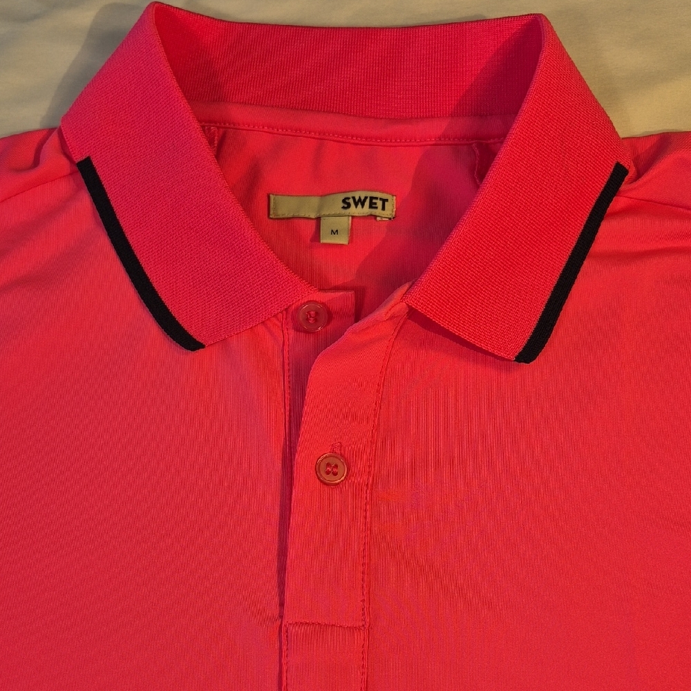 SWET Golf Polo Fushia Pink Polo Shirt with Black Trim.  Size M. Short Sleeve